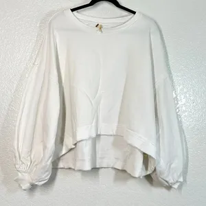 S Free People Trish Pullover Balloon Sleeve Sweatshirt top white women's thumbnail 2