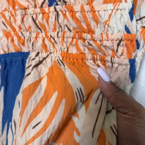 FIG + FLOWER‎ Women Dress Large Tropical Leaf Print Smocked Orange Boho Resort thumbnail 9