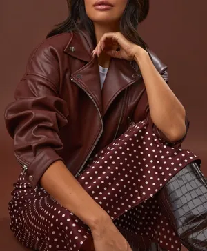 Lamarque Women's Mahogany Brown Dani Moto Jacket Large Cropped Belted Fall thumbnail 1