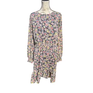 LOFT NWT Floral Print Long Sleeve Ruffle‎ Hem Dress Large Tall thumbnail 3