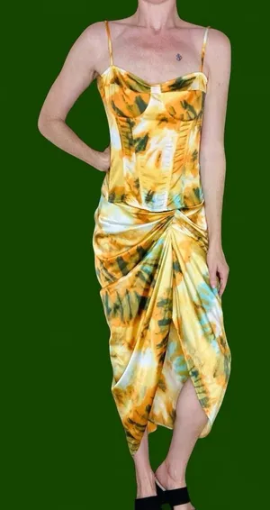 Pretty Little Thing Orange Yellow Abstract Tie Dye Tank Top Skirt Set thumbnail 1