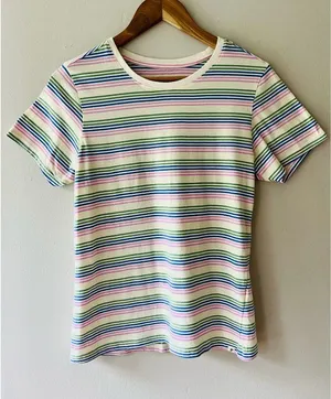 Pact Sz S Multicolor Striped Organic Cotton Essential Crewneck Tee Shirt thumbnail 1