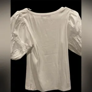 Loft White Bubble Puffed Sleeve Round Neck Tee/Top Size M NWOT thumbnail 4