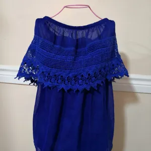 Gameday By Chloe Blue Strapless Boatneck Lace Top Mini Dress S Rainbowcore Twee thumbnail 7