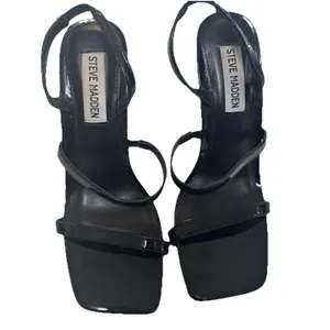 STEVE MADDEN Gracey Black Square Toe Stiletto Heeled Sandal 6.5 EUC thumbnail 2