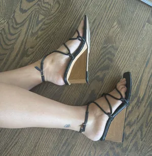 Katy Perry black irisia strappy wooden block wedge heel sandal Matte Black thumbnail 10