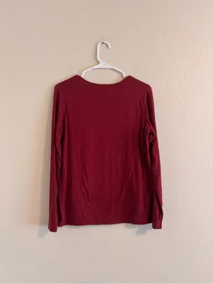 Eddie Bauer Lace-Front Long Sleeve Scoop Neck Top - Wine thumbnail 3