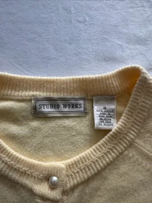 Studio Works Vintage Butter Yellow Cardigan with Faux Pearl Buttons thumbnail 2