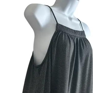 Gigio‎ Women Party Y2K Tiered Tunic Babydoll Top M Black Metallic Silver Shimmer thumbnail 4