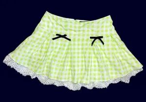Hot Topic Green & White Gingham Lace Trim Bow Mini Skirt thumbnail 1