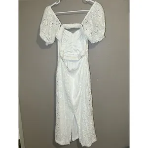 Lulu’s White Eyelet Puff Sleeve Cottagecore Midi Dress Women’s Size XS thumbnail 7