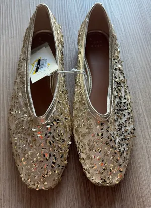Gold‎ Sequin Embellished Women's Flats Gold Size 8.5 thumbnail 1
