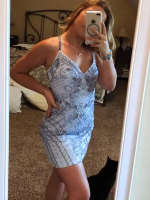 Sherri Hill Light Blue Beaded Homecoming Dress thumbnail 8