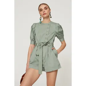 ULLA JOHNSON Sage Green 100% Cotton Short Sleeve Puffed Tied Carmine Romper sz 2 thumbnail 6