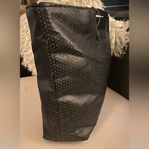 Victoria’s Secret Glitter Tote Bag Black Sparkle Faux Leather Handbag Purse thumbnail 4