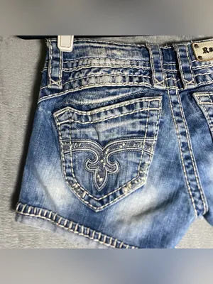 Rock Revival Womens Blue Jean Embroidered Denim Shorts Size 25 Amy Short zebra thumbnail 6