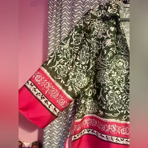 ZARA | Green/Pink Oversized Satin Shirt, Size L thumbnail 3