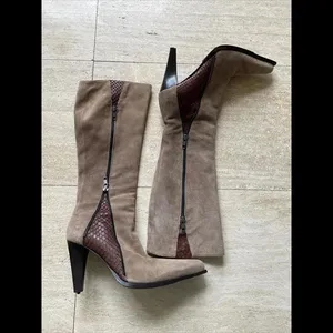 Aketohn 8232‎ Women's Dressy Italian Suede Leather Knee high Boots Brown 38.5 thumbnail 2