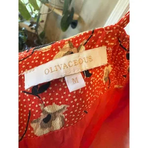 Olivacious Red Floral Polka Dot Smocked‎ Mini Dress Size Medium thumbnail 3