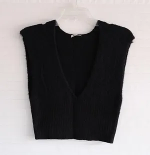 Free People Black Vest Fuzzy Crop Top thumbnail 1