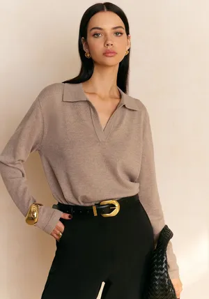 Commense Collared Pullover Oatmeal Workwear Casual Sweater Stretch NWT XS thumbnail 1