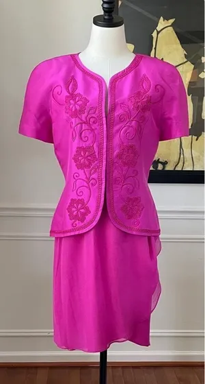 Vintage Constance Saunders Silk Jacket Wrap Skirt Raspberry 10 Pink thumbnail 1