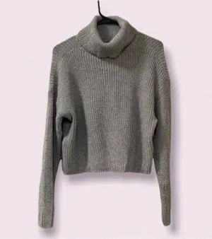 Missguided NWT Women Medium Grey Turtleneck Long Sleeve Knit Crop Top Sweater thumbnail 1