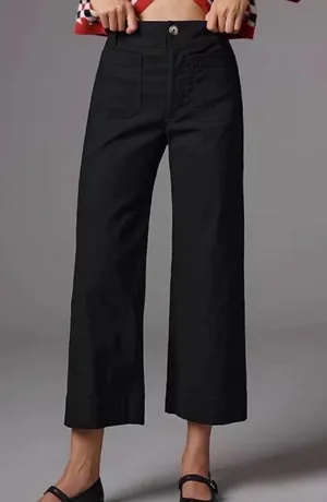 Anthropologie Black Linen Blend Wide Leg Cropped Pants thumbnail 1