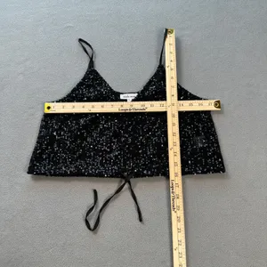Triple Seven Sequin Cami Tank Top Black L Sparkly Adjustable Straps Tie V Neck thumbnail 3
