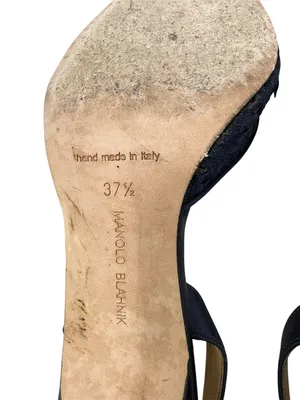 Manolo Blahnik Carolyne 70 Navy Blue Floral Lace Slingback Pumps Size 37.5 thumbnail 9