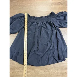 7 For All Mankind Blouse Womens M Black Silk Cotton Off Shoulder Peasant Boho thumbnail 7