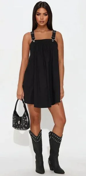 Overall Mini Dress Black Size XS thumbnail 1