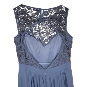 Lulus So Far Gown Navy Crochet Lace Open Back Chiffon Maxi Dress Sleeveless Sz M thumbnail 4