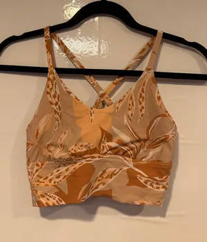 Aerie Crisscross Strappy Crop Top in Tan & Cream Leaf Print‎ thumbnail 1