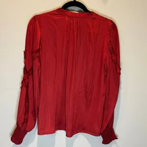 Evereve NWT Jett Ruffle Satin Blouse in Red - size Medium thumbnail 6