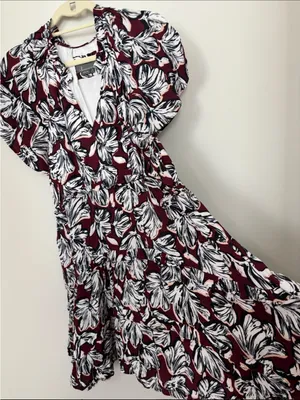 Anthropologie Maroon Floral Midi Dress thumbnail 4