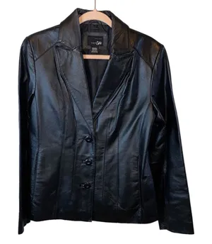 East 5th Black‎ Genuine Leather Button Front Coat Medium thumbnail 1
