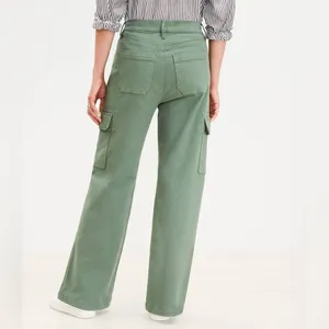 Ann Taylor LOFT High Rise Wide Leg Utility Jeans Army Green Mountain Rosemary thumbnail 7