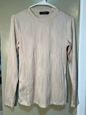 Zesica Women's Size Small Long Sleeve Top Crewneck Beige Ribbed Textured Stretch thumbnail 3