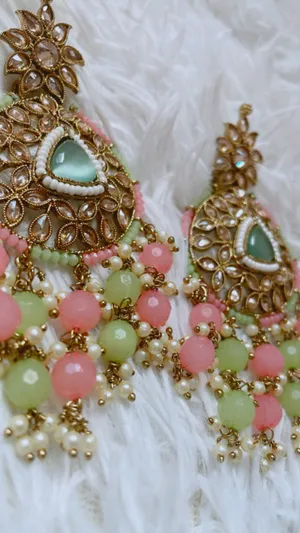 Light Green and pink Earrings (jhumka) thumbnail 1