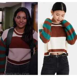 American Eagle Mixed Stripe Boxy Cropped Sweater Pullover Ginny & Georgia XS thumbnail 2