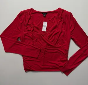 NWT Ann Taylor V-Neck Long Sleeve Pullover Blouse, Red, Size M thumbnail 1