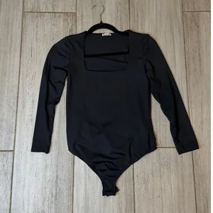 Free People Intimately Square Neck Bodysuit Womens S Black Snap Thong Minimalist thumbnail 2