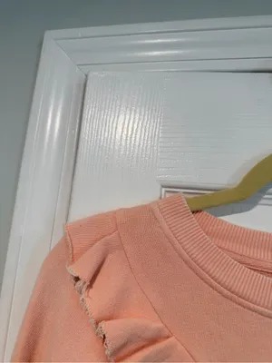 NWOT Free People Size XS Pink Ooh La Ruffle Yoke Long Sleeve Raw Hem Sweatshirt thumbnail 5