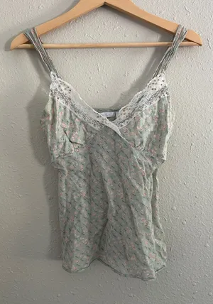 Charlotte Russe Mint Floral Lace-Trim Cami Camisole Y2K Vintage Lightweight Smal thumbnail 1
