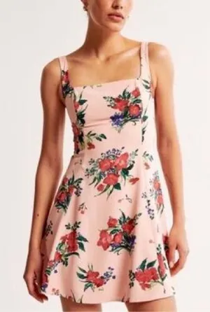 Abercrombie and Fitch Fit and Flare Pink-peach Floral Sleeveless mini Dress M thumbnail 1