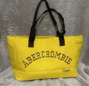 Abercrombie & Fitch Tote Bag Yellow & Brown Canvas Cotton Logo Moose Embroidery thumbnail 1