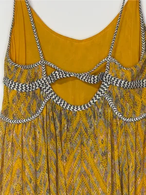 Free People Periscope Yellow Printed Sundress Spaghetti Strap Boho women’s Sz XS thumbnail 5