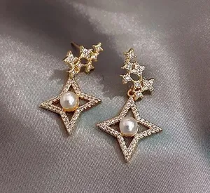 Crystal Pearl Beaded Stud Drop Earring Gold thumbnail 4