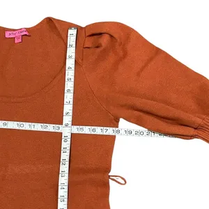 Betsey Johnson Knit Sweater Dress Fall Burnt Orange Puff Sleeve Midi L thumbnail 5